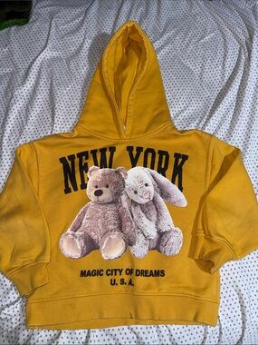 Zara Yellow 'New York' Teddy & Bunny Hooded Sweatshirt